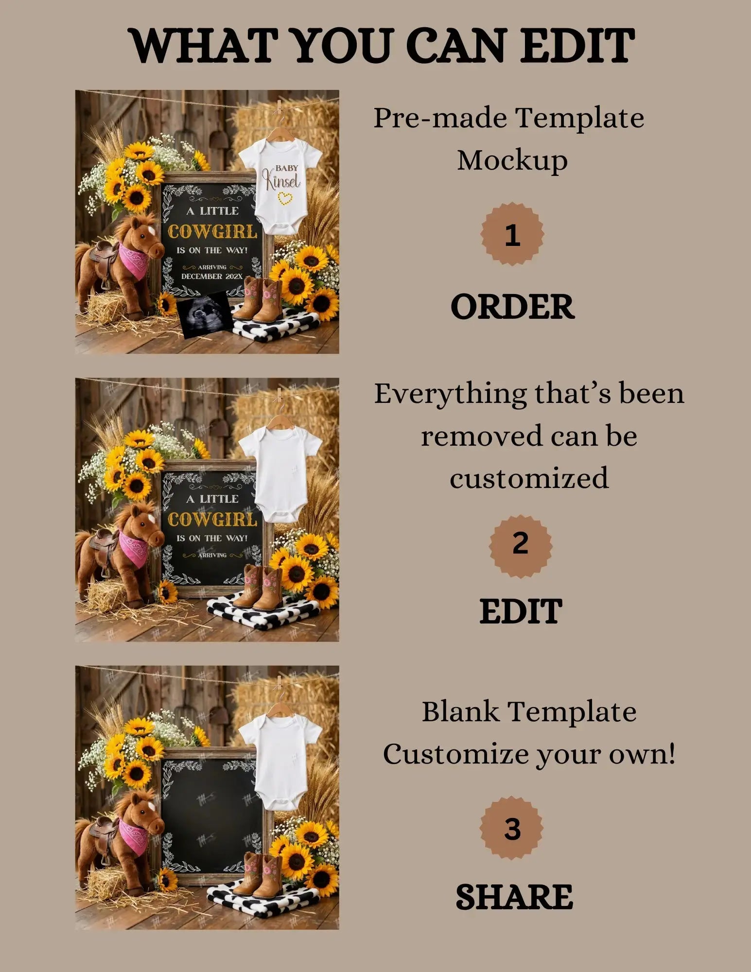 A Little Cowgirl is Coming, Farm Girl Digital Gender Reveal, Digital Western Pregnancy Announcement Customizable Editable Template - TailoredTreasuresDigitalDesigns™