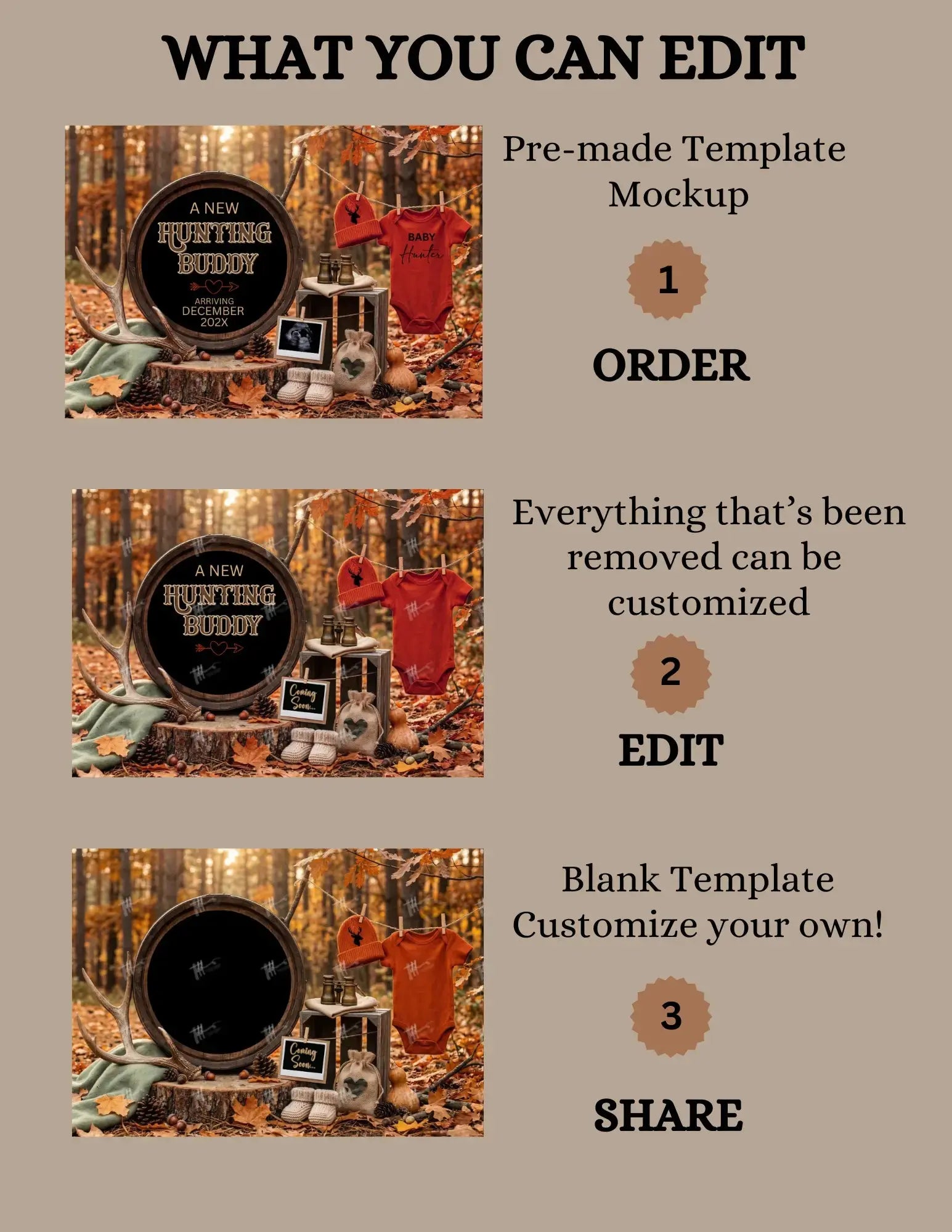 A New Hunting Buddy is Coming, Hunting Digital Pregnancy Announcement, Gender Neutral Customizable Editable Template - TailoredTreasuresDigitalDesigns™