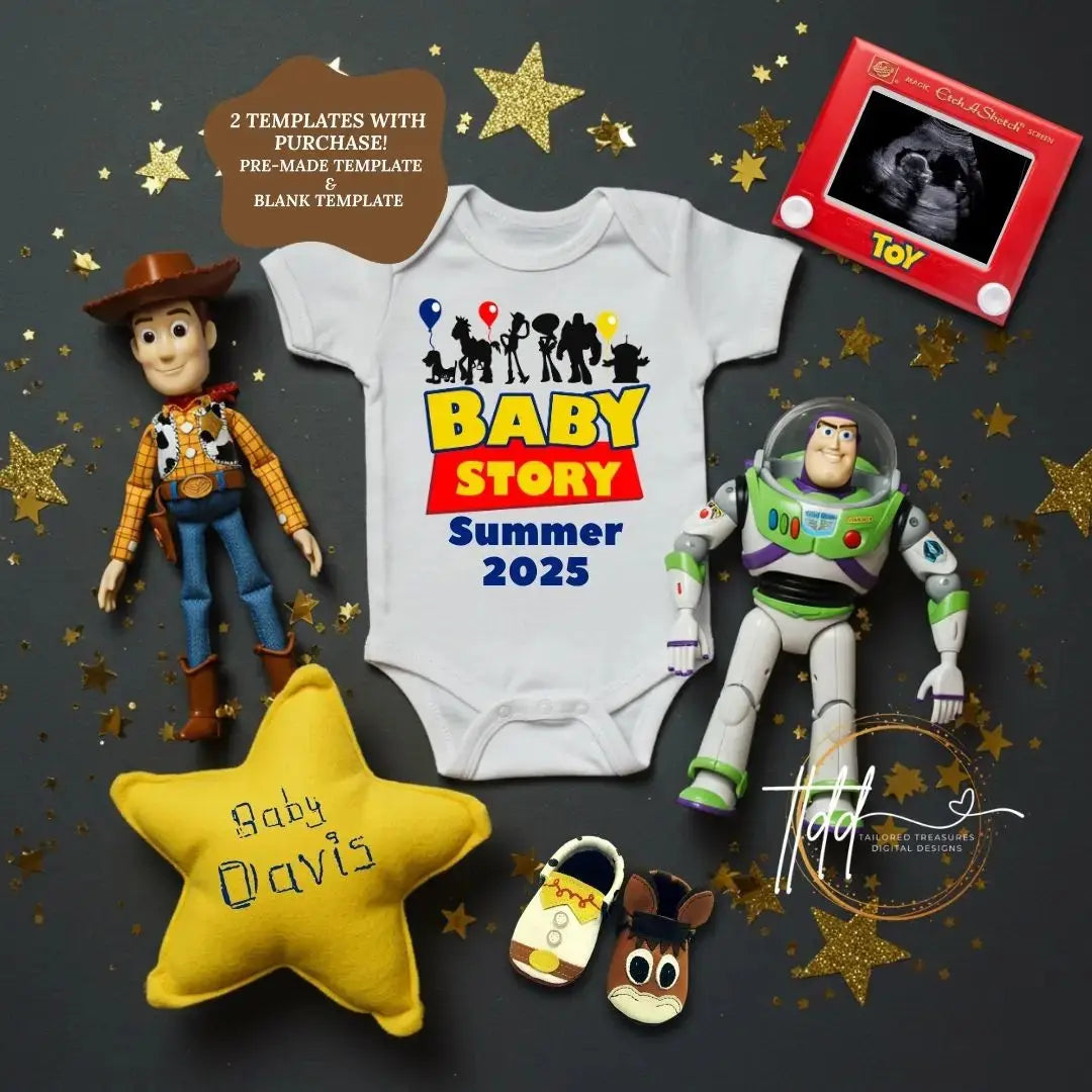 Disney Toy Story Baby Reveal Digital Editable Template, Canva Customizable TailoredTreasuresDigitalDesigns™