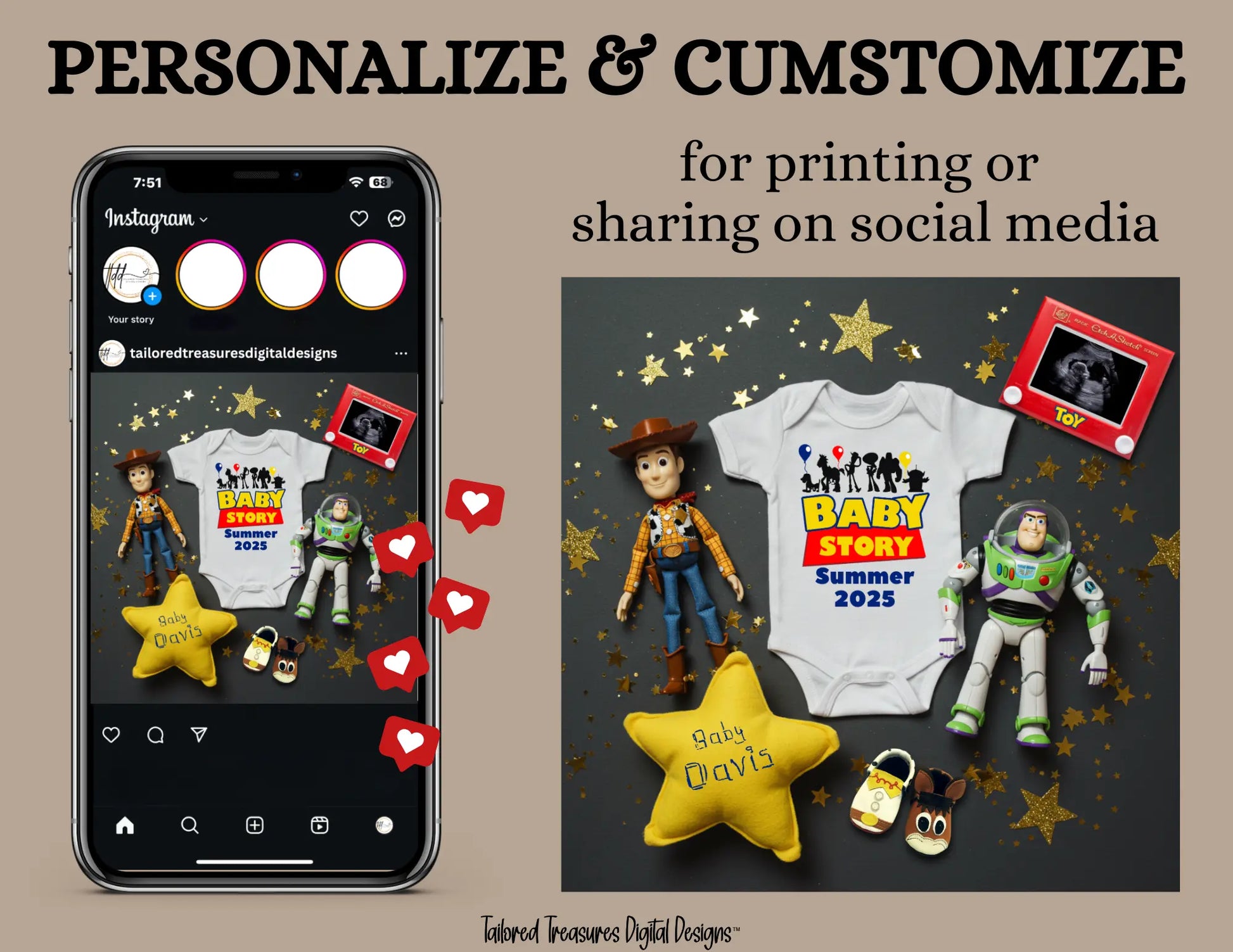 Digital Pregnancy Announcement, Baby Story, Customizable Toy Story Themed, Personalized Editable Template TailoredTreasuresDigitalDesigns™