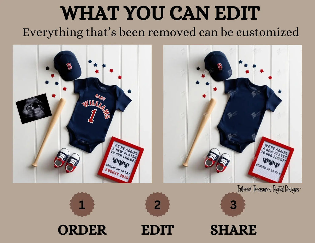 Baseball Red Sox Digital Pregnancy Announcement, MLB Editable Template, Canva Downloadable Social Media Reveal TailoredTreasuresDigitalDesigns™