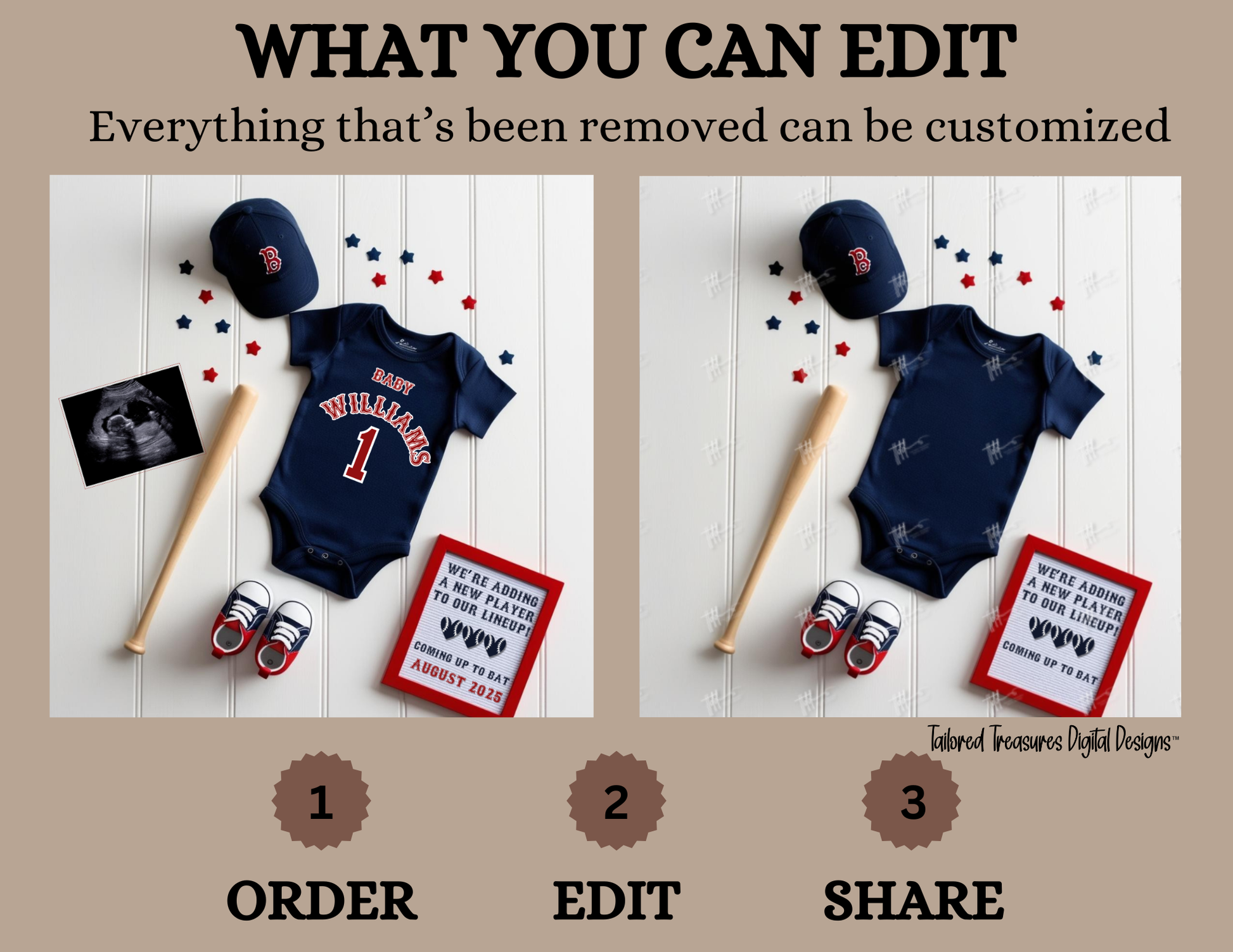 Digital Baseball Boston Red Sox Themed Pregnancy Announcement, New Player to our lineup, Customizable, Downloadable Editable Template TailoredTreasuresDigitalDesigns™