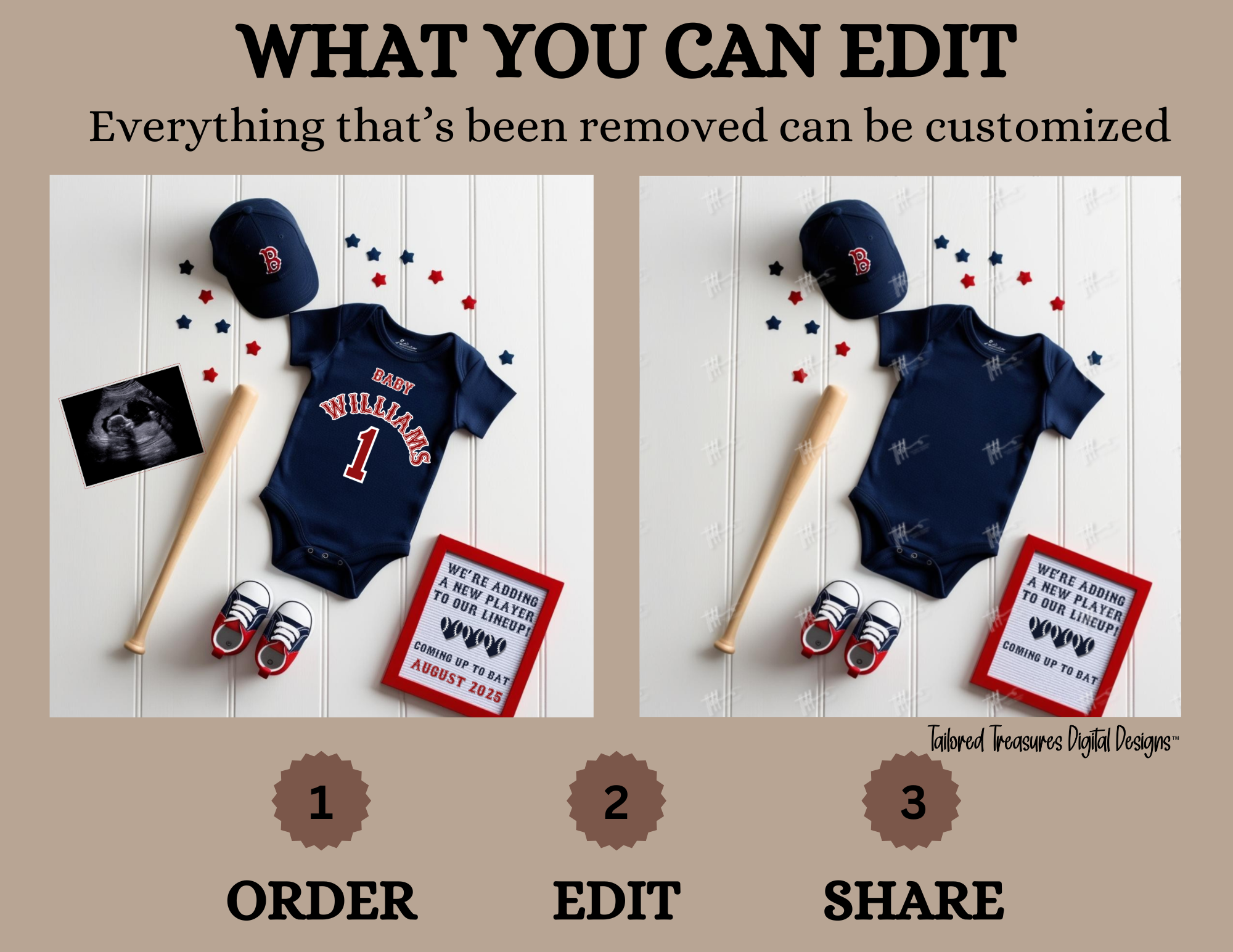 Digital Baseball Boston Red Sox Themed Pregnancy Announcement, New Player to our lineup, Customizable, Downloadable Editable Template TailoredTreasuresDigitalDesigns™