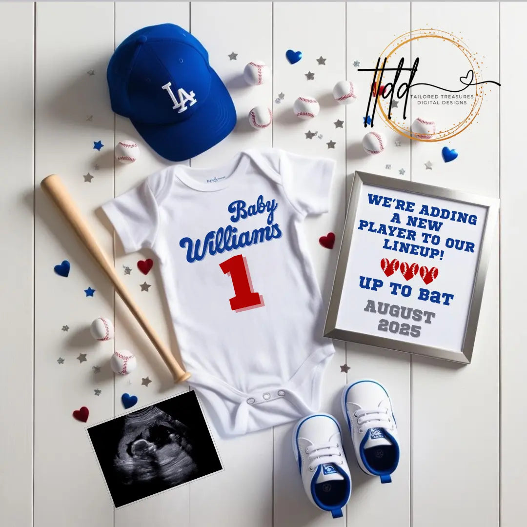 Baseball Dodgers Digital Pregnancy Announcement, MLB LA Dodgers, Canva Downloadable Editable Template, Social Media Reveal TailoredTreasuresDigitalDesigns™