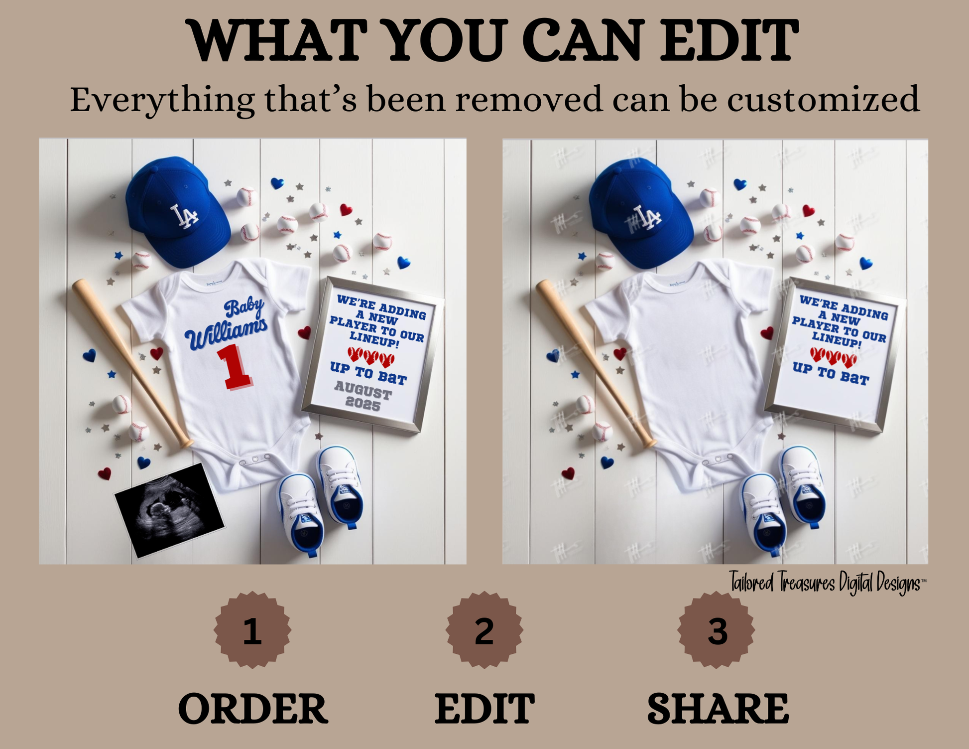 Digital Baseball La Dodgers Themed Pregnancy Announcement, New Player to our lineup, Customizable, Downloadable Editable Template TailoredTreasuresDigitalDesigns™