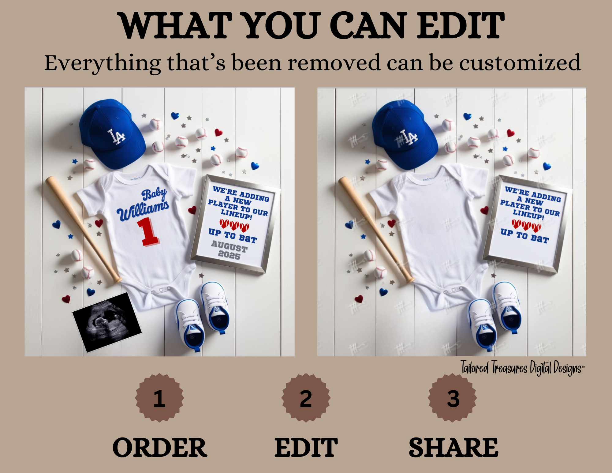 Digital Baseball La Dodgers Themed Pregnancy Announcement, New Player to our lineup, Customizable, Downloadable Editable Template TailoredTreasuresDigitalDesigns™