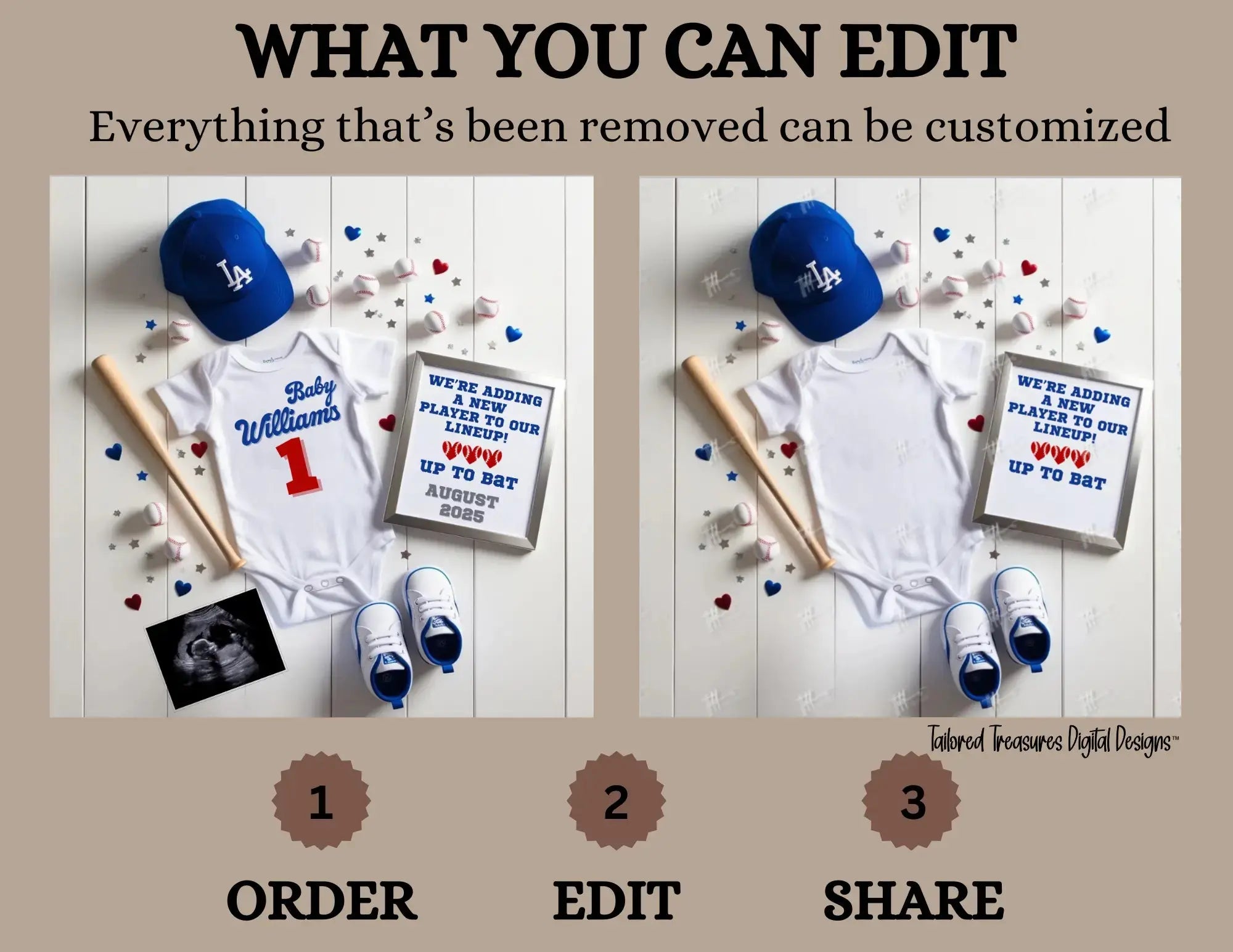 Baseball Dodgers Digital Pregnancy Announcement, MLB LA Dodgers, Canva Downloadable Editable Template, Social Media Reveal TailoredTreasuresDigitalDesigns™
