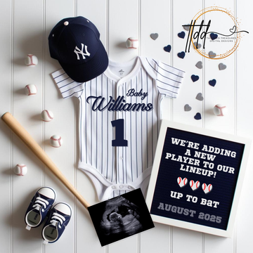 Digital Baseball NY Yankees Themed Pregnancy Announcement, New Player to our lineup, Customizable, Downloadable Editable Template TailoredTreasuresDigitalDesigns™