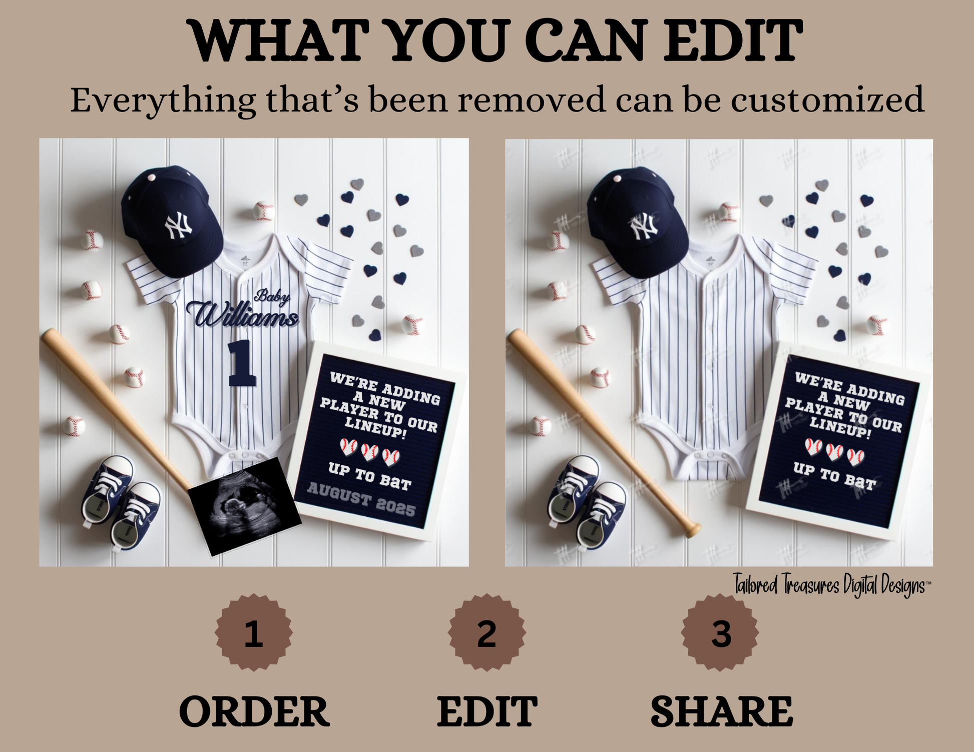 Digital Baseball NY Yankees Themed Pregnancy Announcement, New Player to our lineup, Customizable, Downloadable Editable Template TailoredTreasuresDigitalDesigns™