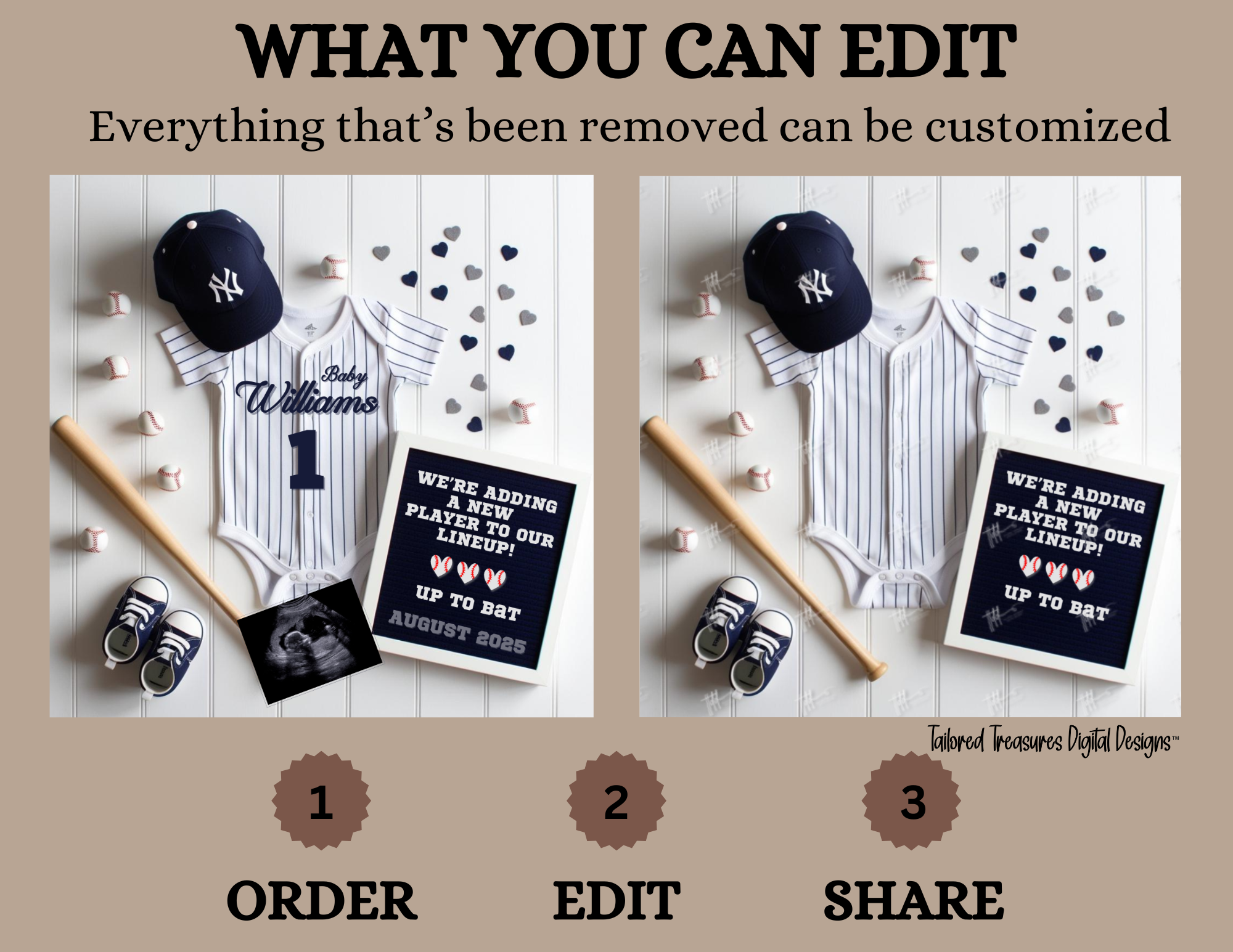 Digital Baseball NY Yankees Themed Pregnancy Announcement, New Player to our lineup, Customizable, Downloadable Editable Template TailoredTreasuresDigitalDesigns™