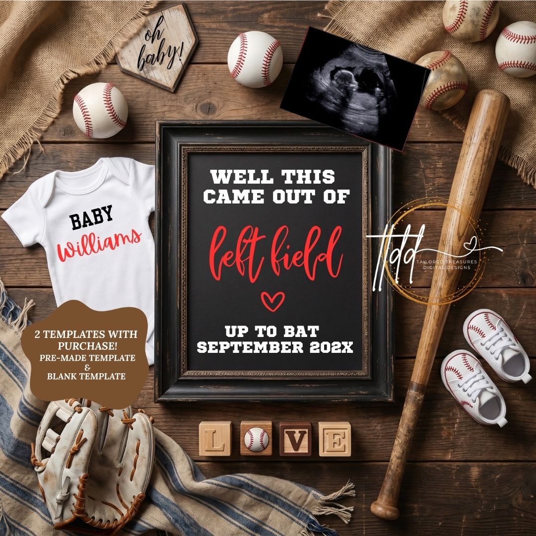 "Well This Came Out of Left Field" | Baseball Pregnancy Announcement | Gender Neutral | Instant Download | Canva Editable Template TailoredTreasuresDigitalDesigns™