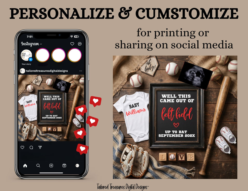 "Well This Came Out of Left Field" | Baseball Pregnancy Announcement | Gender Neutral | Instant Download | Canva Editable Template TailoredTreasuresDigitalDesigns™