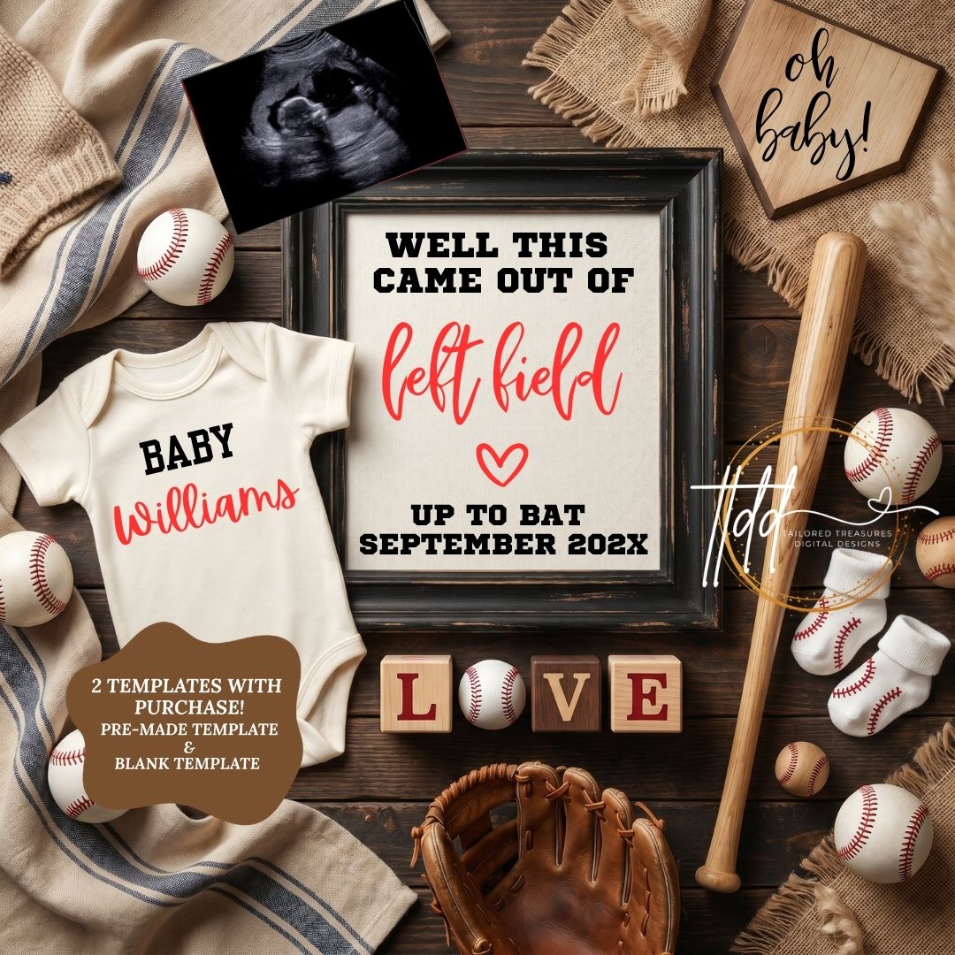 "Well This Came Out of Left Field" | Baseball Pregnancy Announcement | Gender Neutral | Canva Editable Template | Instant Download TailoredTreasuresDigitalDesigns™