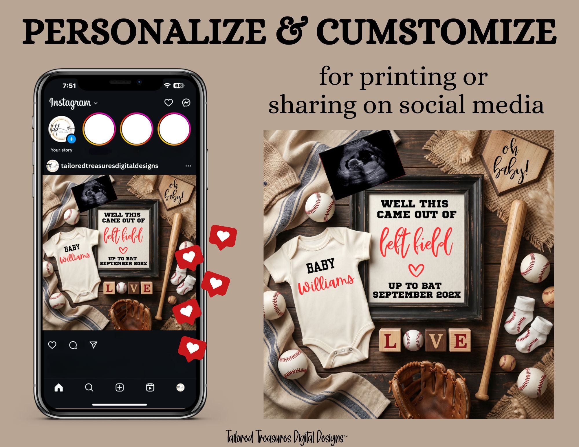 "Well This Came Out of Left Field" | Baseball Pregnancy Announcement | Gender Neutral | Canva Editable Template | Instant Download TailoredTreasuresDigitalDesigns™