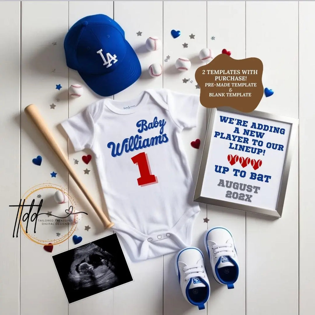 Baseball Dodgers Digital Pregnancy Announcement, MLB LA Dodgers, Canva Downloadable Editable Template, Social Media Reveal TailoredTreasuresDigitalDesigns™