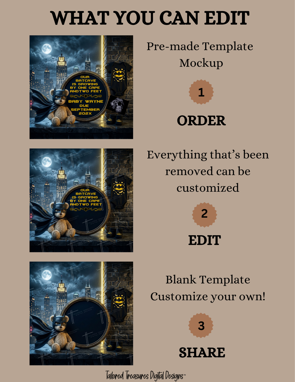 Batman Gotham City Baby Reveal Template, Editable Canva Gender Neutral Social Media Pregnancy Announcement