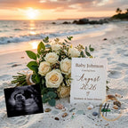 Simple Modern Beach, Digital Pregnancy Announcement, Gender Neutral Customizable Summer Themed, Canva Instant Download Editable Template - TailoredTreasuresDigitalDesigns™