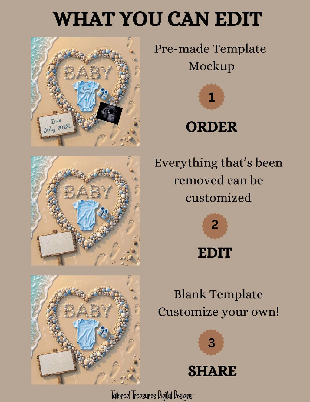 Baby Surname, Digital Pregnancy Announcement, Customizable Ocean Beach Themed, Canva Instant Download Editable Template TailoredTreasuresDigitalDesigns™