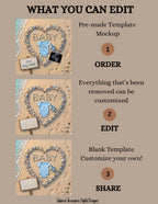 Baby Surname, Digital Pregnancy Announcement, Customizable Ocean Beach Themed, Canva Instant Download Editable Template TailoredTreasuresDigitalDesigns™