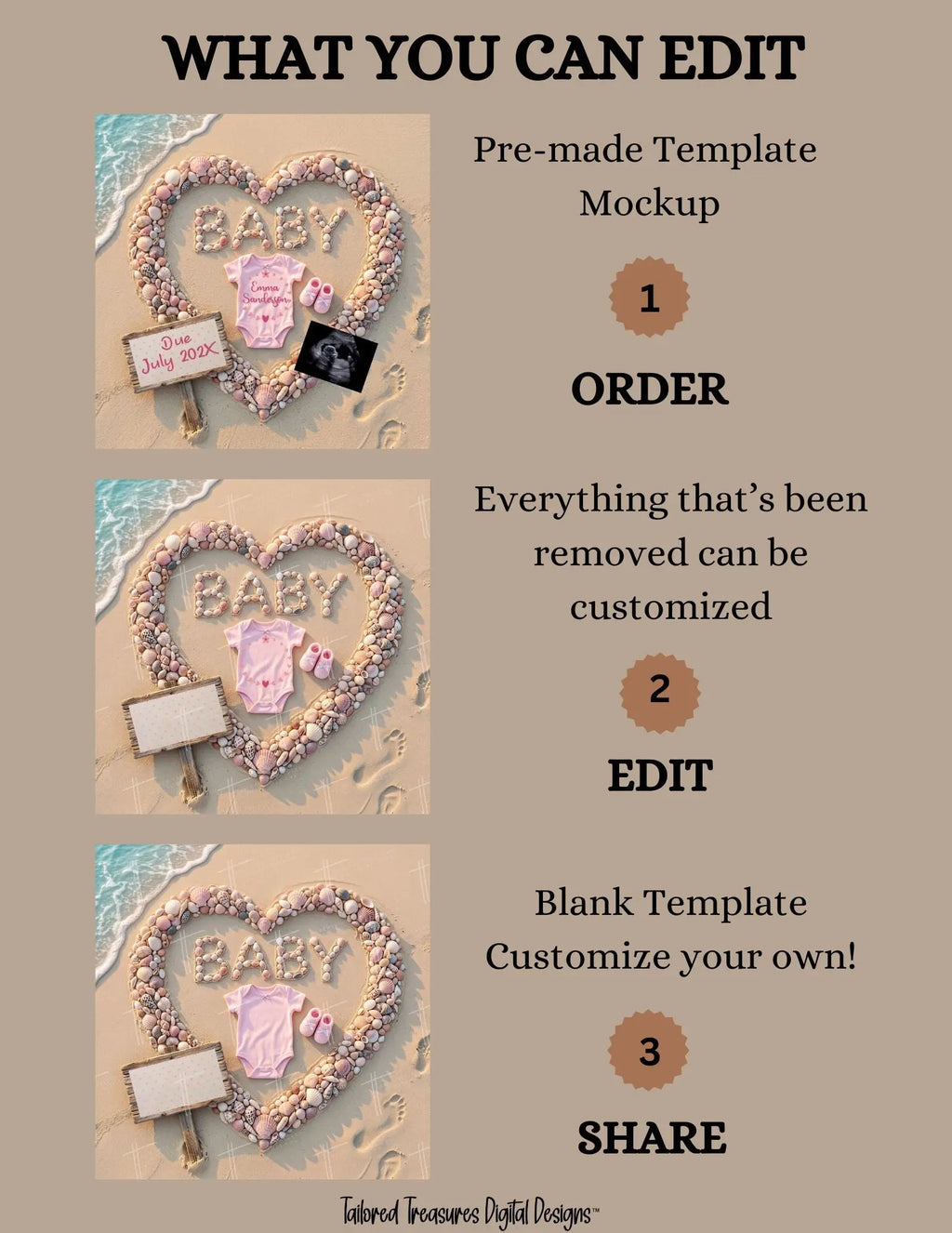 Baby Surname, Digital Pregnancy Announcement, Customizable Beach Ocean Themed, Canva Instant Download Editable Template TailoredTreasuresDigitalDesigns™