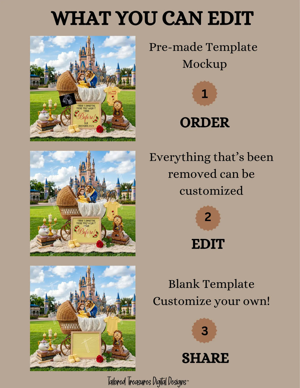 Beauty and the Beast Pregnancy Announcement Editable Canva Template TailoredTreasuresDigitalDesigns™