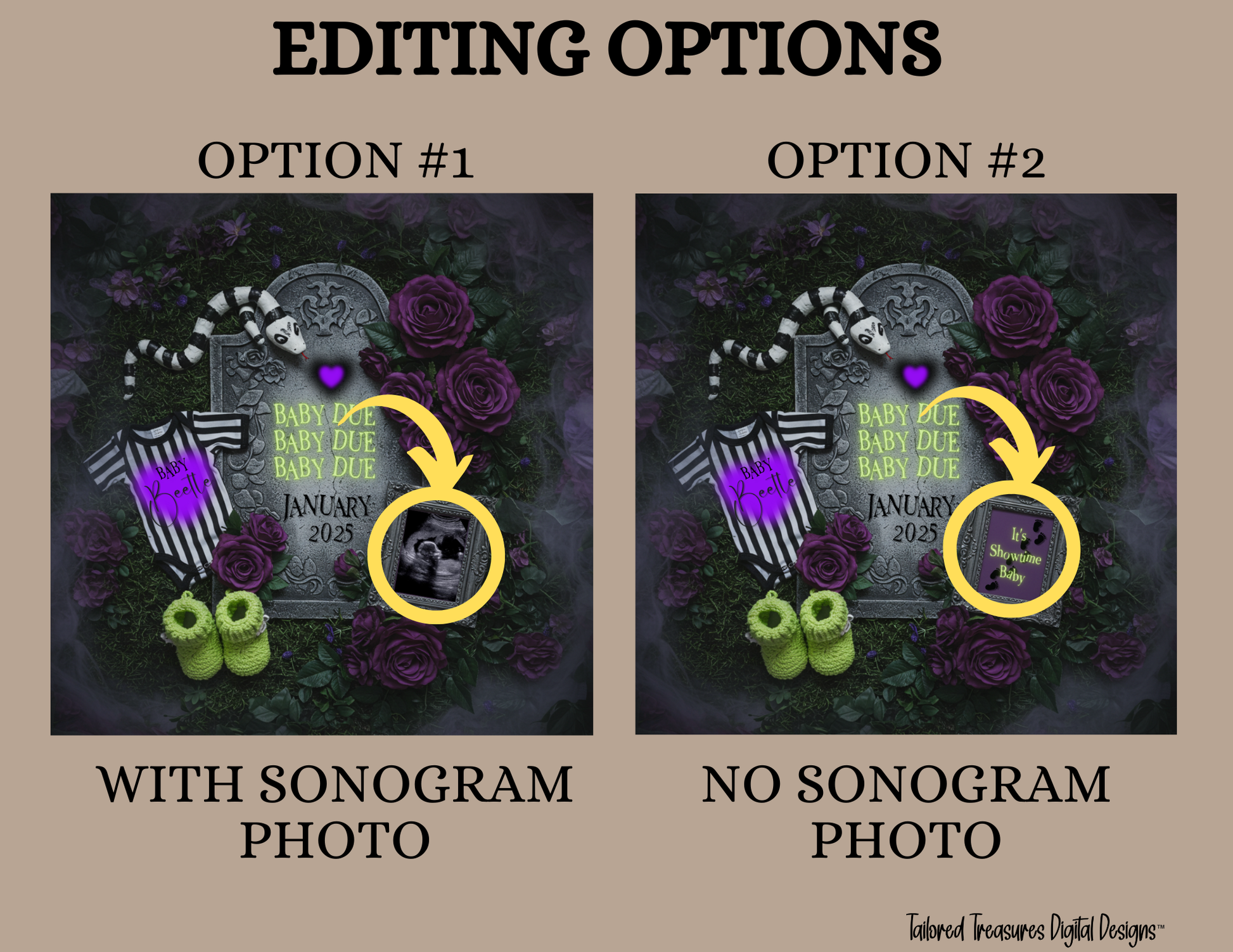 Digital Spooky Pregnancy Announcement, Baby Due, Customizable Beetlejuice Themed, Personalized Editable Template TailoredTreasuresDigitalDesigns™