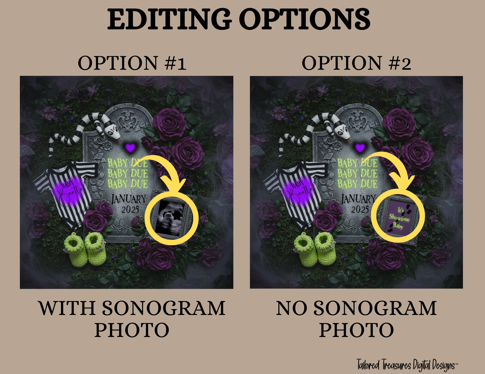 Digital Spooky Pregnancy Announcement, Baby Due, Customizable Beetlejuice Themed, Personalized Editable Template TailoredTreasuresDigitalDesigns™