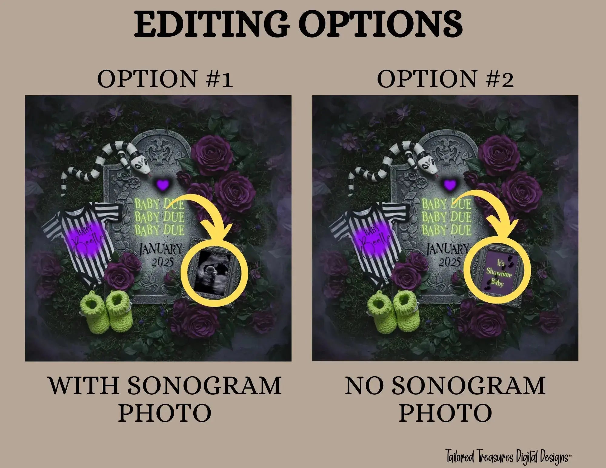 Digital Spooky Pregnancy Announcement, Baby Due, Customizable Beetlejuice Themed, Personalized Editable Template TailoredTreasuresDigitalDesigns™