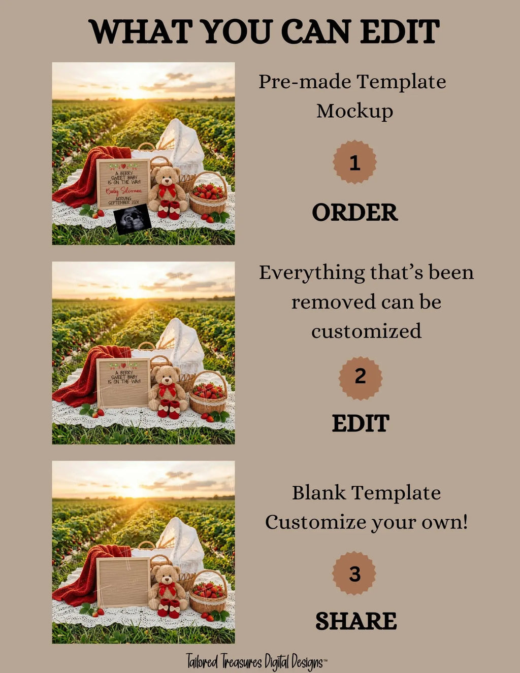 Berry Sweet Baby Reveal Digital Editable Template, Strawberry Themed Canva Instant Download TailoredTreasuresDigitalDesigns™