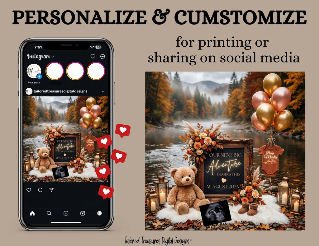 Digital Mountains Pregnancy Announcement, Our Next Big Adventure, Customizable Outdoorsy Themed, Personalized Editable Template TailoredTreasuresDigitalDesigns™