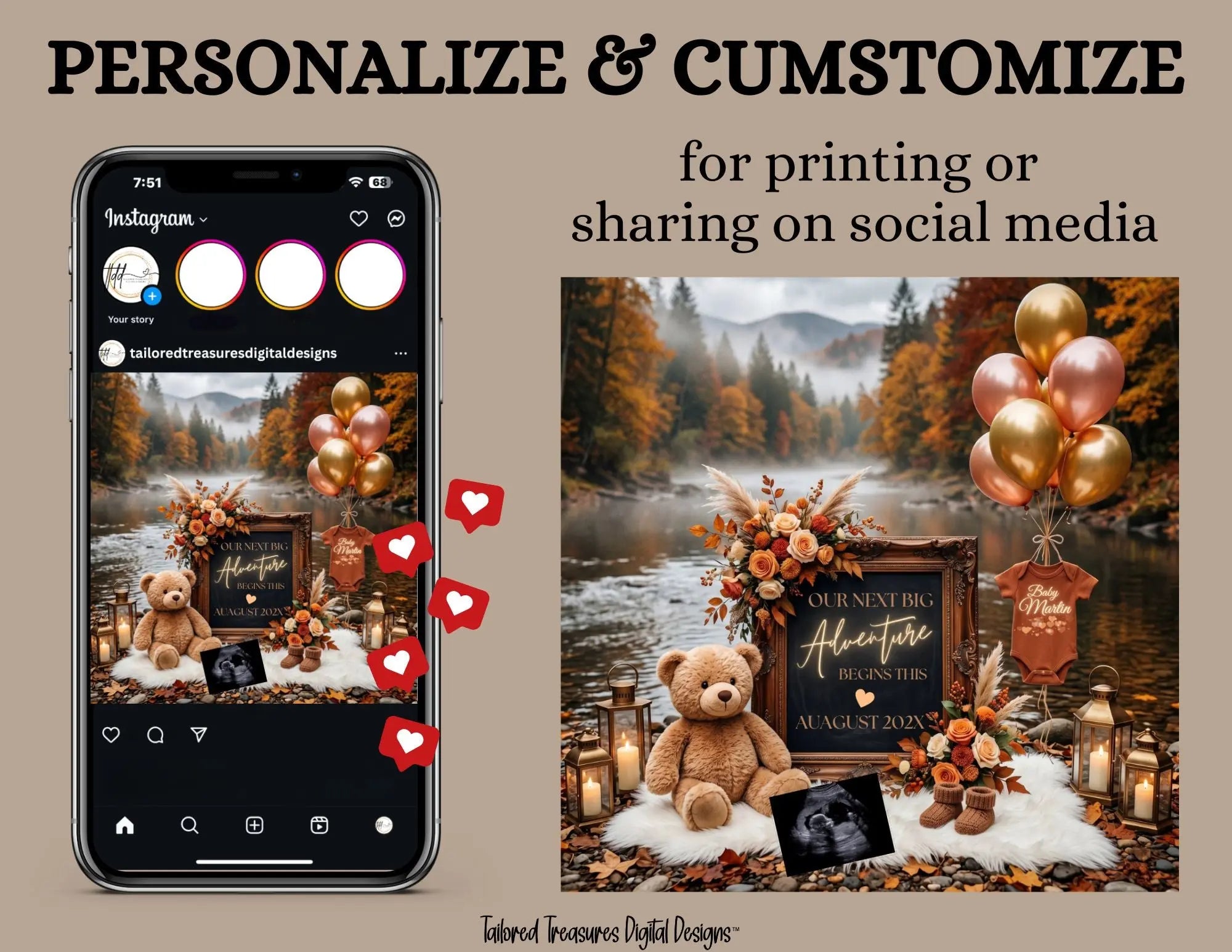 Digital Mountains Pregnancy Announcement, Our Next Big Adventure, Customizable Outdoorsy Themed, Personalized Editable Template TailoredTreasuresDigitalDesigns™