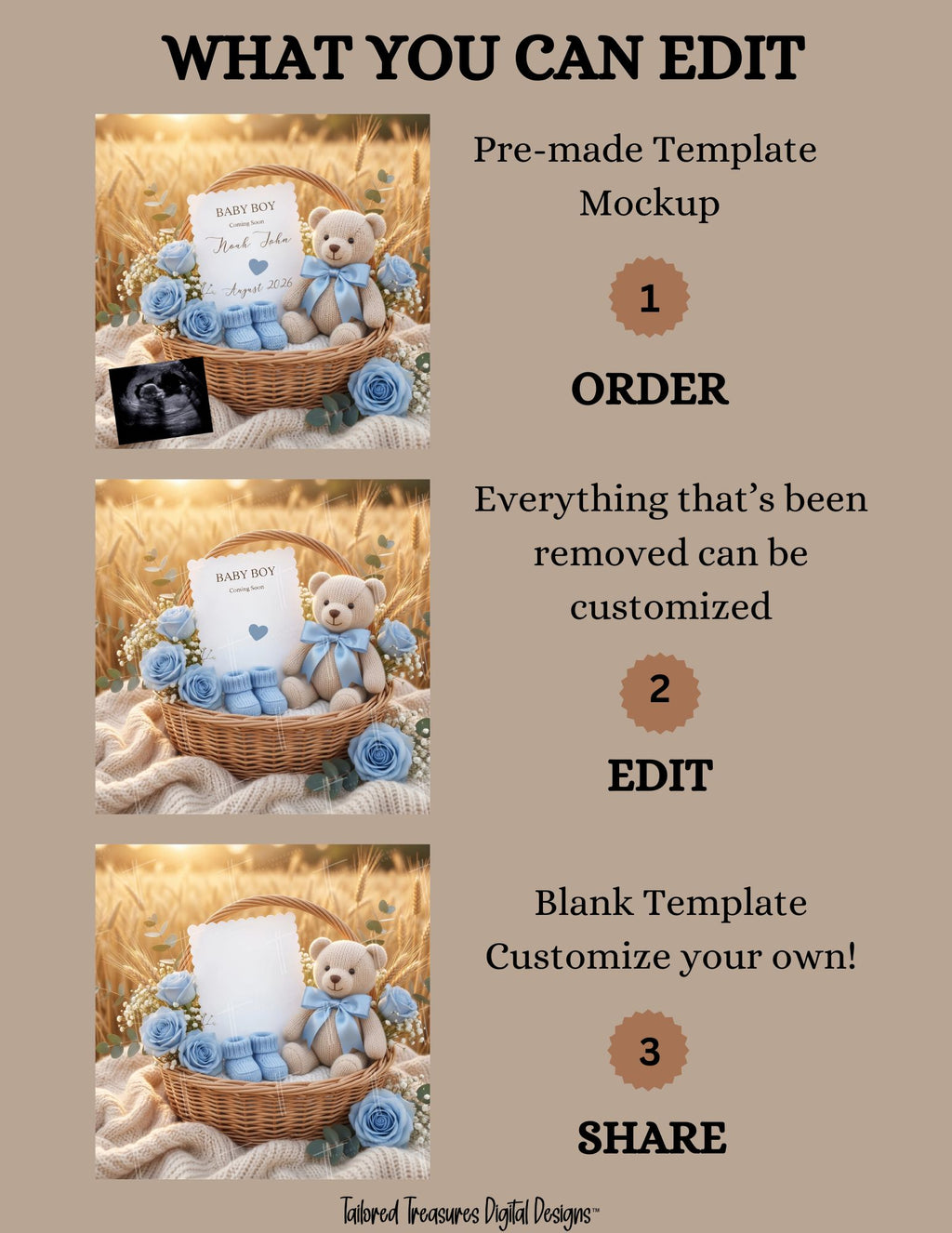 Blue Rose Baby Boy Pregnancy Announcement Template | Rustic Boho Editable Digital Download TailoredTreasuresDigitalDesigns™