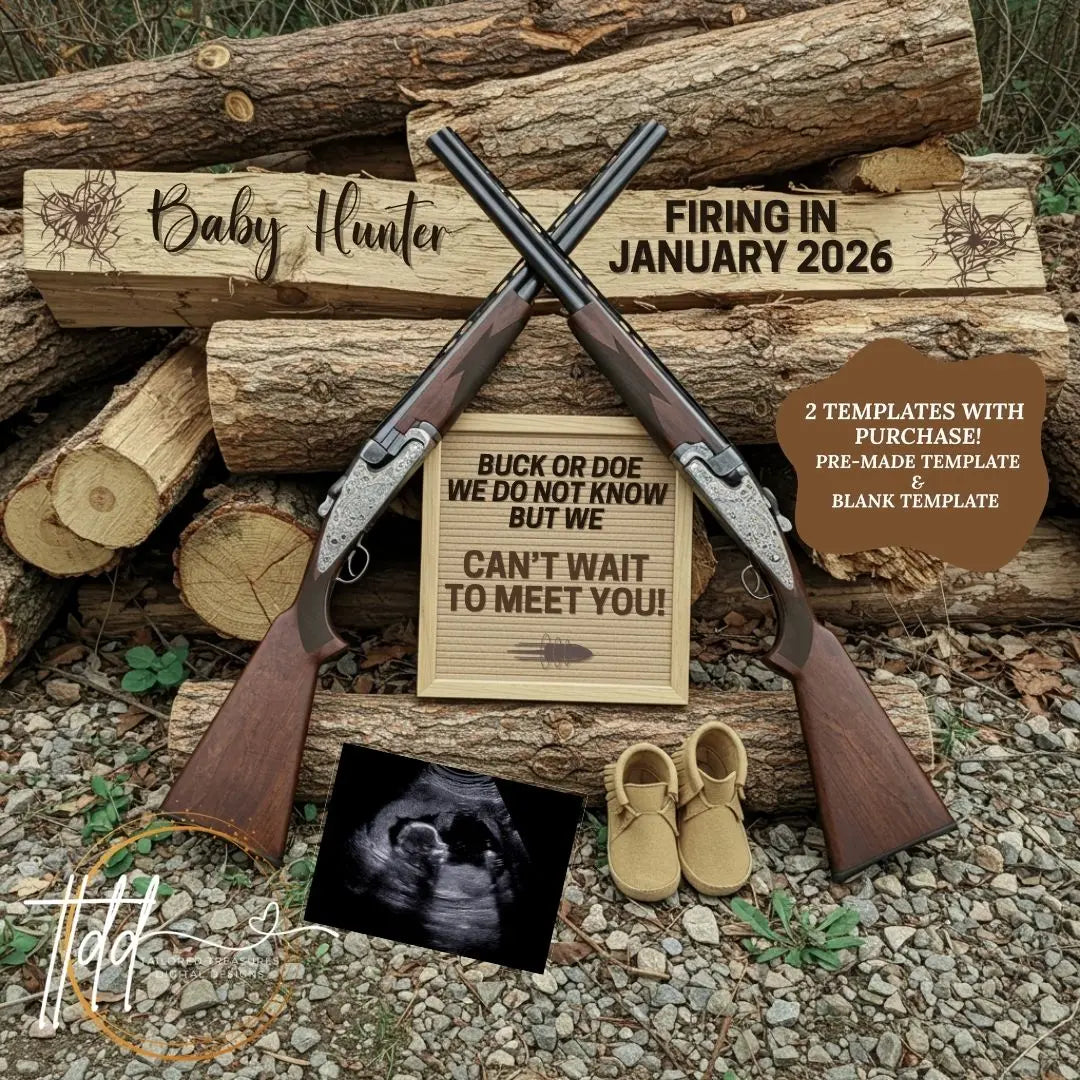 Hunting Buck or Doe Baby Reveal Digital Editable Template, Canva Social Media Template TailoredTreasuresDigitalDesigns™