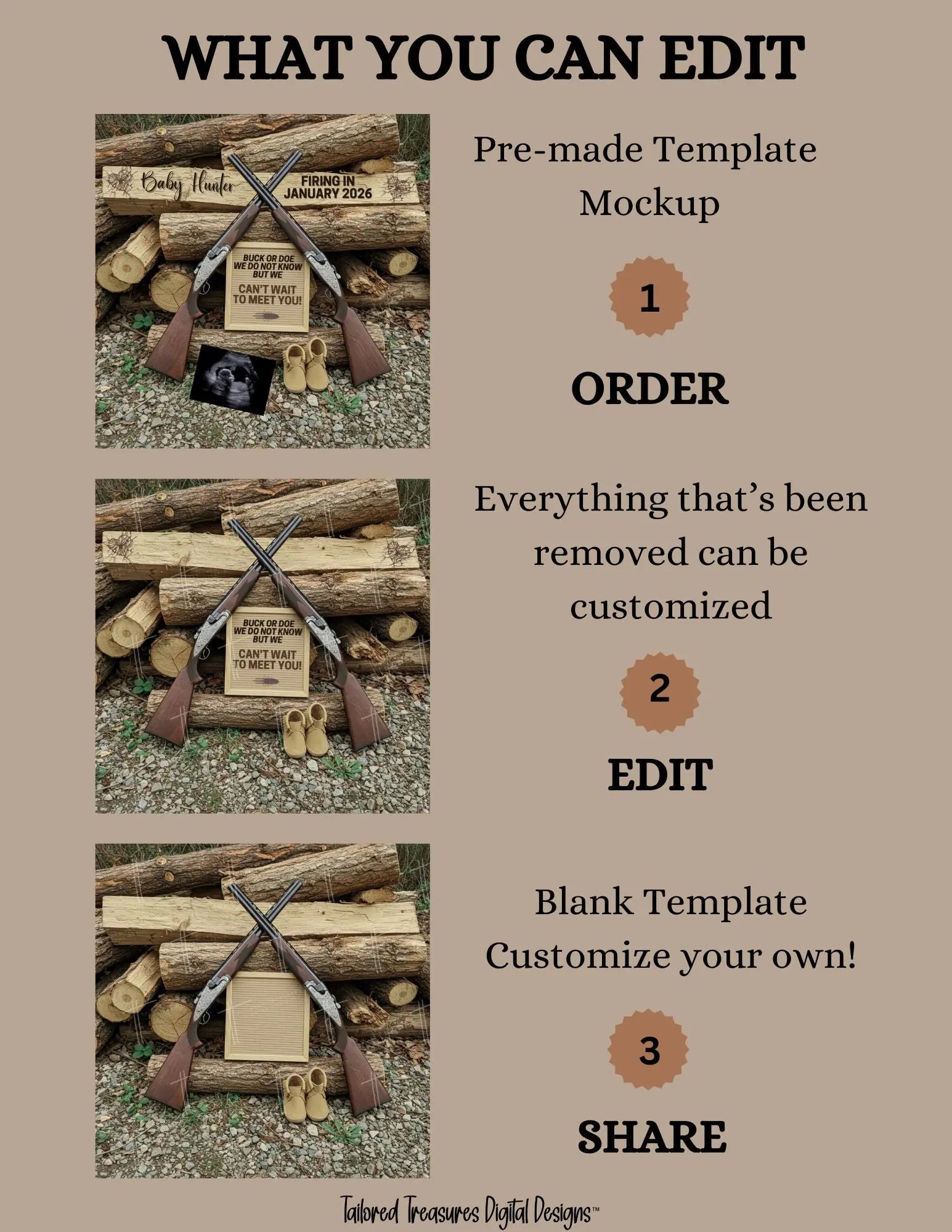 Hunting Buck or Doe Baby Reveal Digital Editable Template, Canva Social Media Template TailoredTreasuresDigitalDesigns™