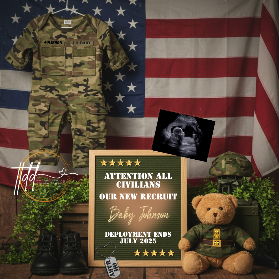 Digital Military Pregnancy Announcement, New Recruit, USA Baby, Soldier Customizable Personalized Editable Template TailoredTreasuresDigitalDesigns™