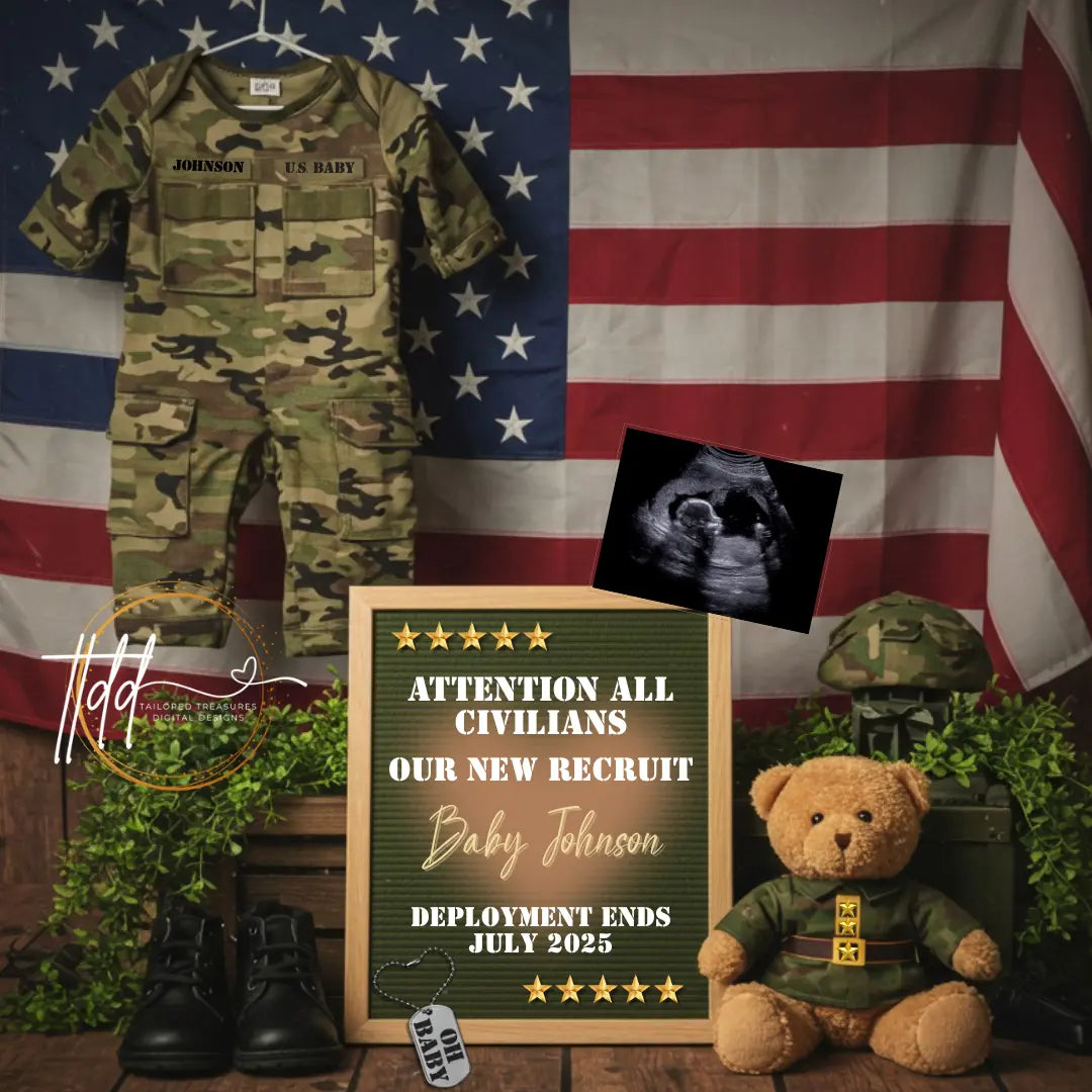 Digital Military Pregnancy Announcement, New Recruit, USA Baby, Soldier Customizable Personalized Editable Template TailoredTreasuresDigitalDesigns™