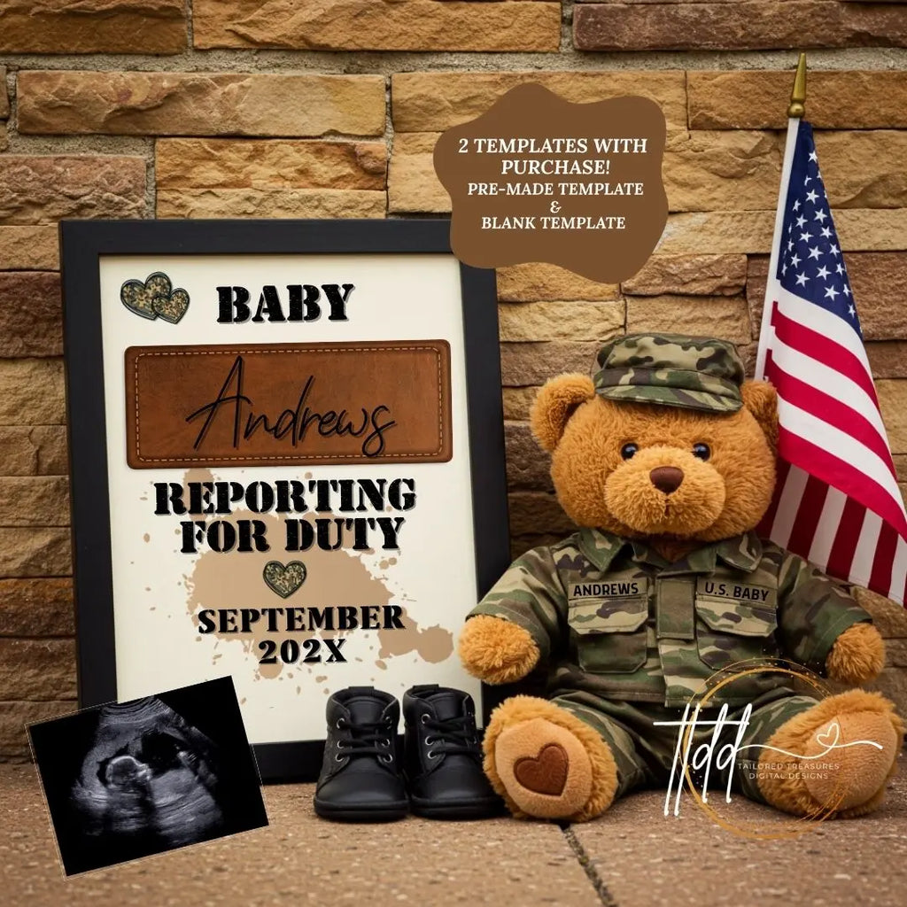 Digital Military Pregnancy Announcement, Reporting for Duty, USA Baby, Soldier Customizable Personalized Editable Template TailoredTreasuresDigitalDesigns™