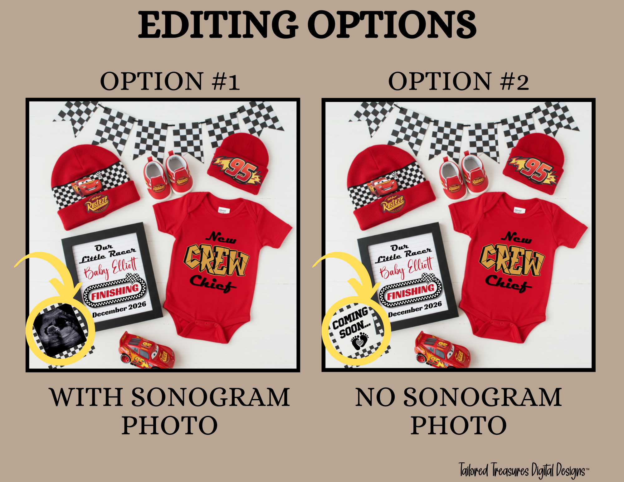 Digital Pregnancy Announcement, Our Little Racer, Customizable Disney Cars Themed, Personalized Editable Template TailoredTreasuresDigitalDesigns™