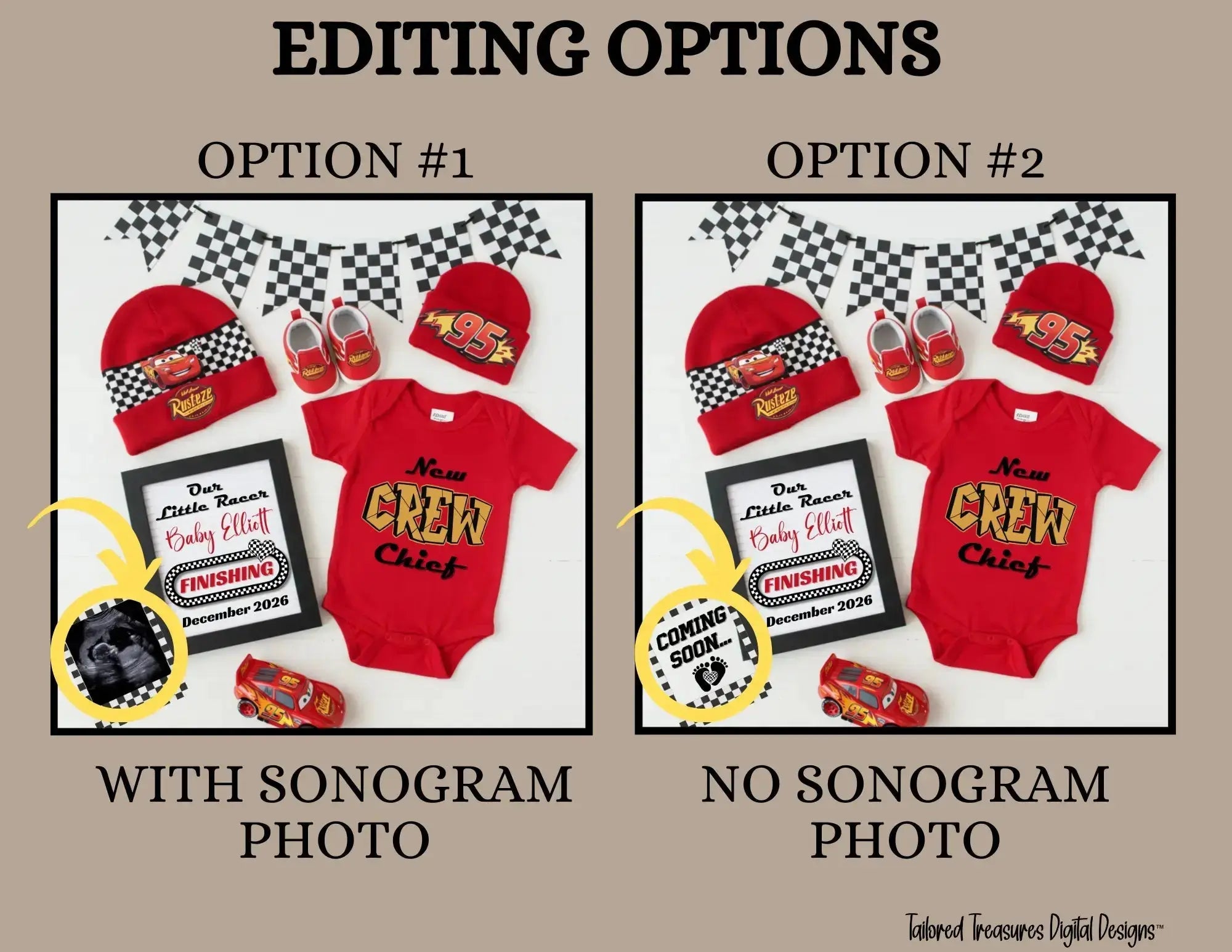 Digital Pregnancy Announcement, Our Little Racer, Customizable Disney Cars Themed, Personalized Editable Template TailoredTreasuresDigitalDesigns™