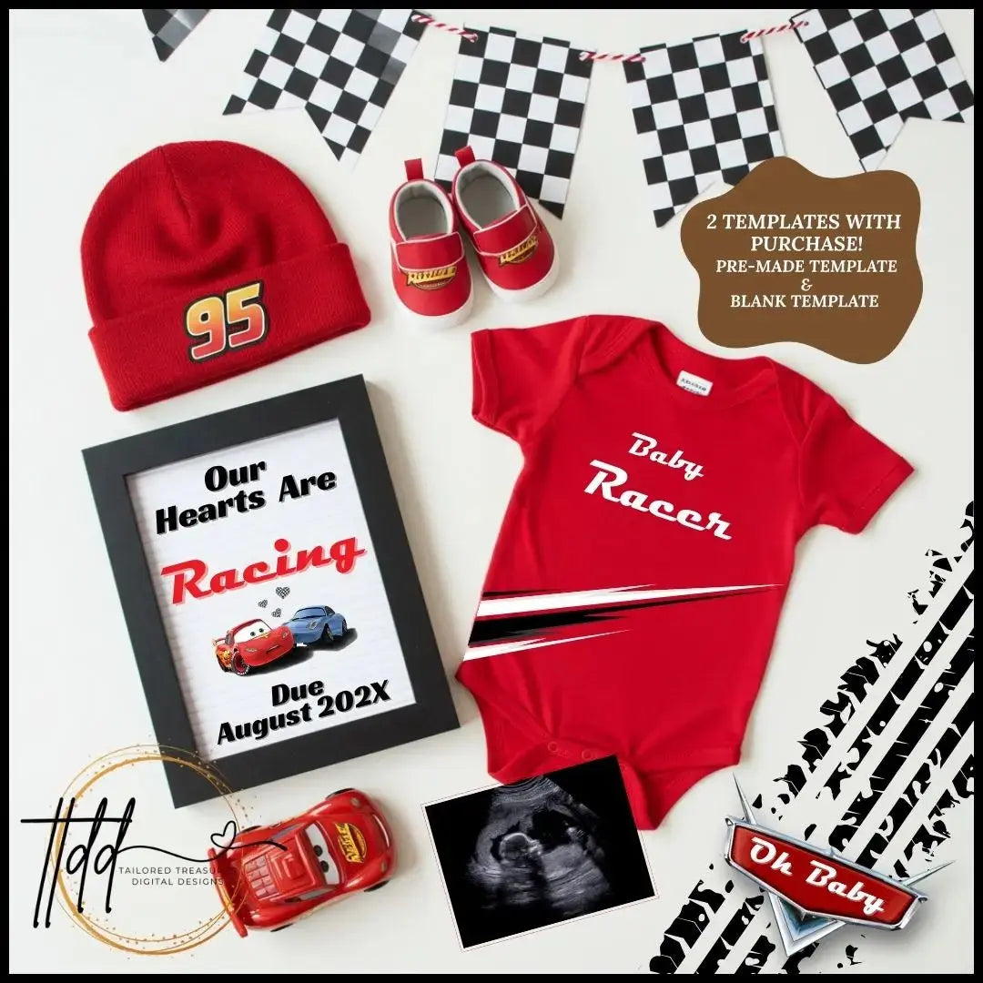 Digital Pregnancy Announcement, Our Hearts Are Racing, Customizable Disney Cars Themed, Personalized Editable Template TailoredTreasuresDigitalDesigns™
