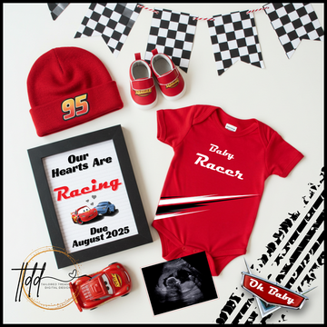 Digital Pregnancy Announcement, Our Hearts Are Racing, Customizable Disney Cars Themed, Personalized Editable Template TailoredTreasuresDigitalDesigns™