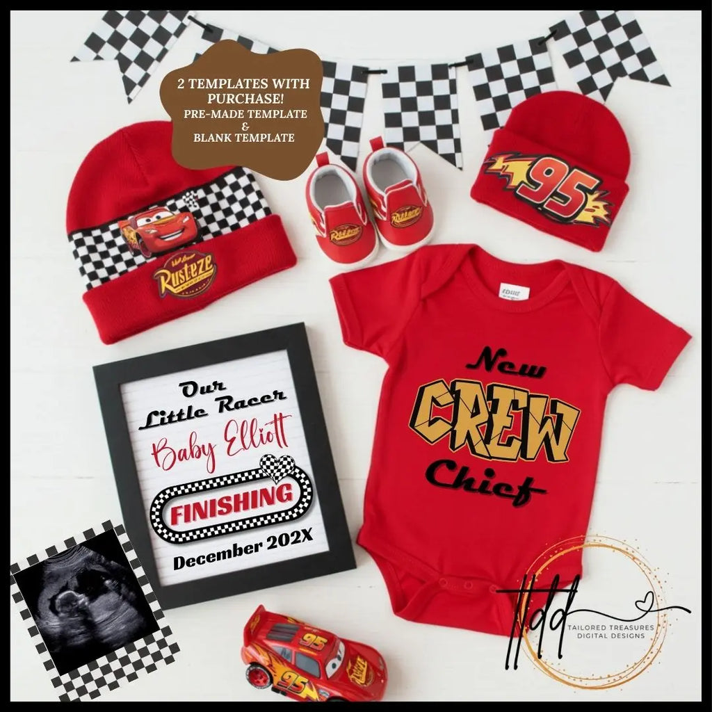 Digital Pregnancy Announcement, Our Little Racer, Customizable Disney Cars Themed, Personalized Editable Template TailoredTreasuresDigitalDesigns™