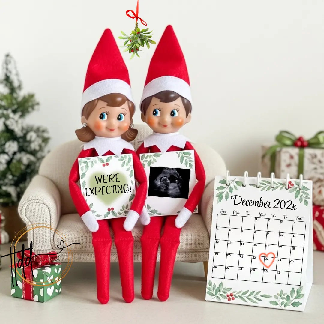 We're Expecting, Elf Shelf Digital Pregnancy Announcement, Christmas Customizable Editable Template - TailoredTreasuresDigitalDesigns™