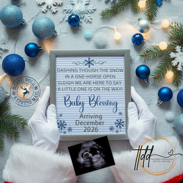 Digital Christmas Pregnancy Announcement, A Little One is on the Way, Customizable Blue Winter Themed, Personalized Editable Template TailoredTreasuresDigitalDesigns™