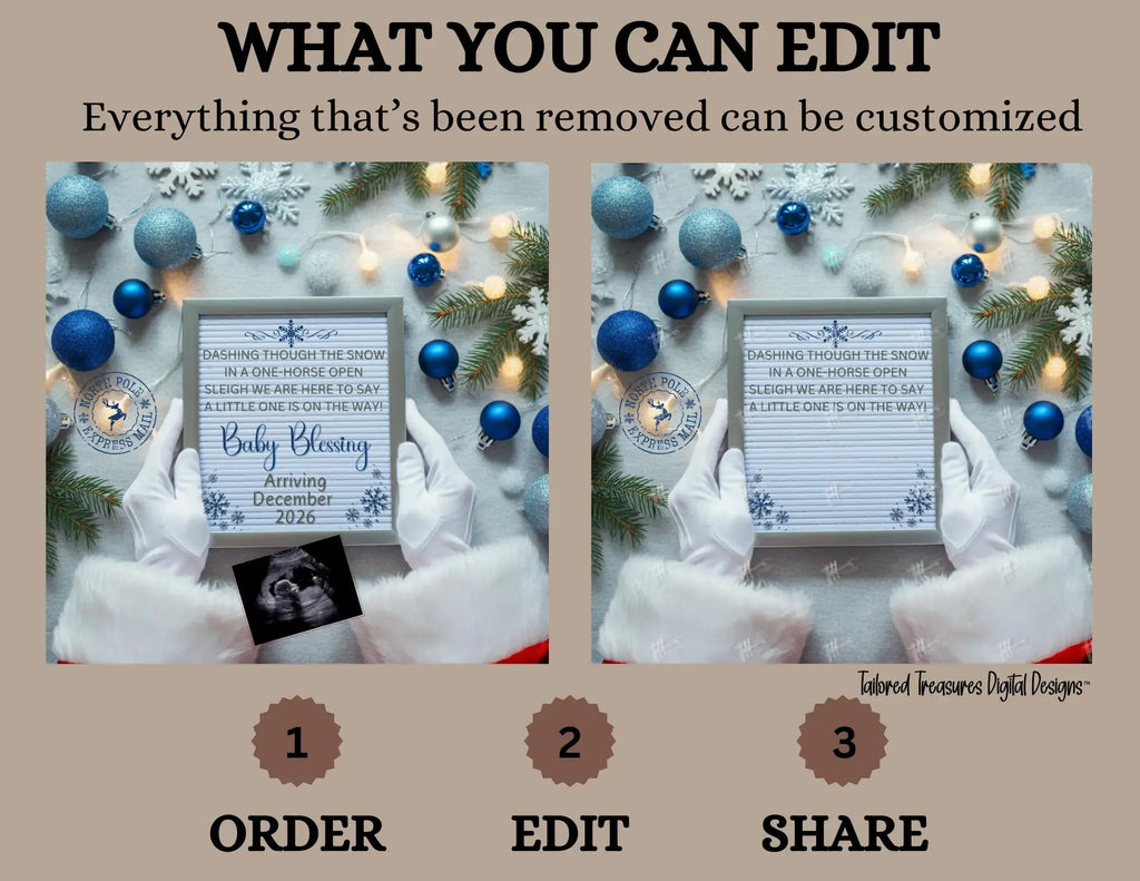 Digital Christmas Pregnancy Announcement, A Little One is on the Way, Customizable Blue Winter Themed, Personalized Editable Template TailoredTreasuresDigitalDesigns™