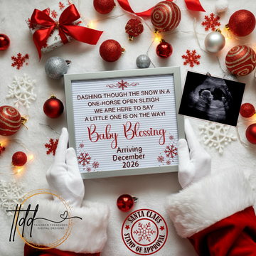 Digital Christmas Pregnancy Announcement, A Little One ison the Way, Customizable Gold Winter Themed, Personalized Editable Template TailoredTreasuresDigitalDesigns™