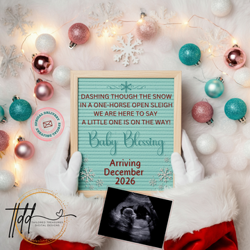 Digital Christmas Pregnancy Announcement, A Little One is on the Way, Customizable Mint Winter Themed, Personalized Editable Template TailoredTreasuresDigitalDesigns™