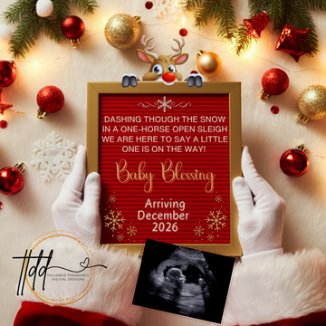 Digital Christmas Pregnancy Announcement, A Little One is on the Way, Customizable Red Winter Themed, Personalized Editable Template TailoredTreasuresDigitalDesigns™