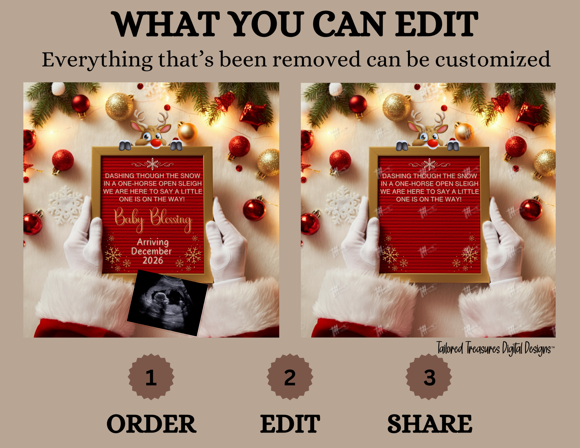 Digital Christmas Pregnancy Announcement, A Little One is on the Way, Customizable Red Winter Themed, Personalized Editable Template TailoredTreasuresDigitalDesigns™