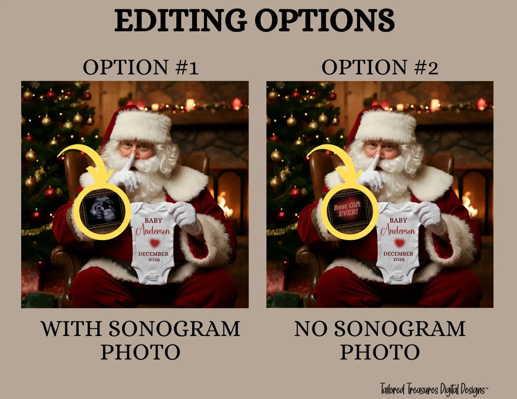 Digital Christmas Pregnancy Announcement, Shhhh Baby Coming, Customizable Santa Winter Themed, Personalized Editable Template TailoredTreasuresDigitalDesigns™